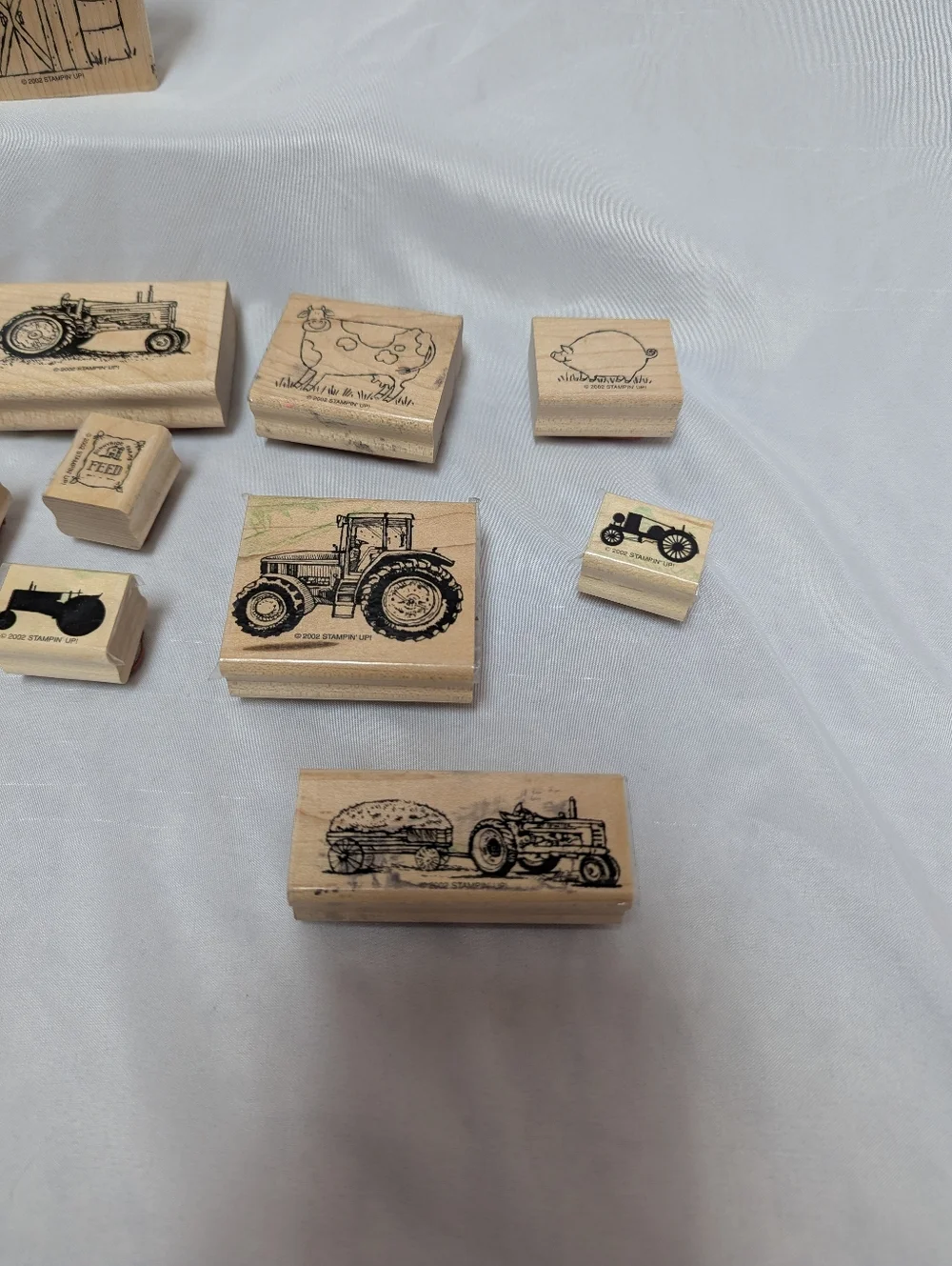Lot Of 12 2002 Vintage Stampin' Up Wooden Stamps Tractors, Farm Animals Crafting